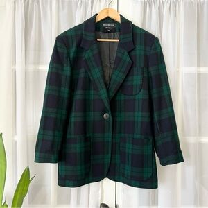 Braebrook Vintage Watch Tartan Green/Navy Plaid Lined Wool Blazer Jacket Sz 12P